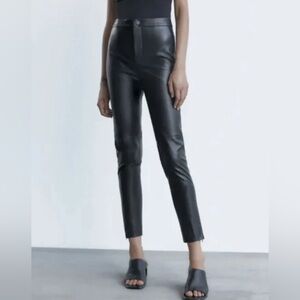 Zara Black Cropped Leather Pants
